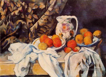  FLEURI Tableaux - Nature morte avec rideau et pichet fleuri Paul Cézanne
